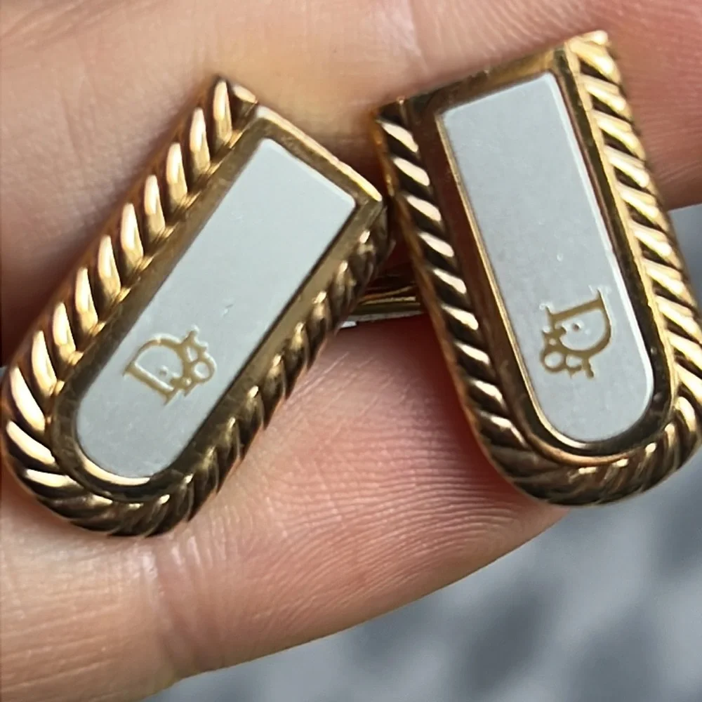 Christian Dior Men's Cuff links Gold & Silver Tone Vintage authentic